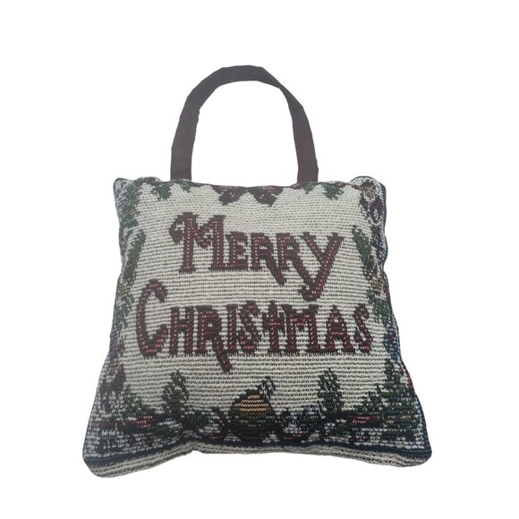 Merry Christmas Hanging Decorative Pillow Festive Tapestry With Handle Burgundy - Picture 6 of 7